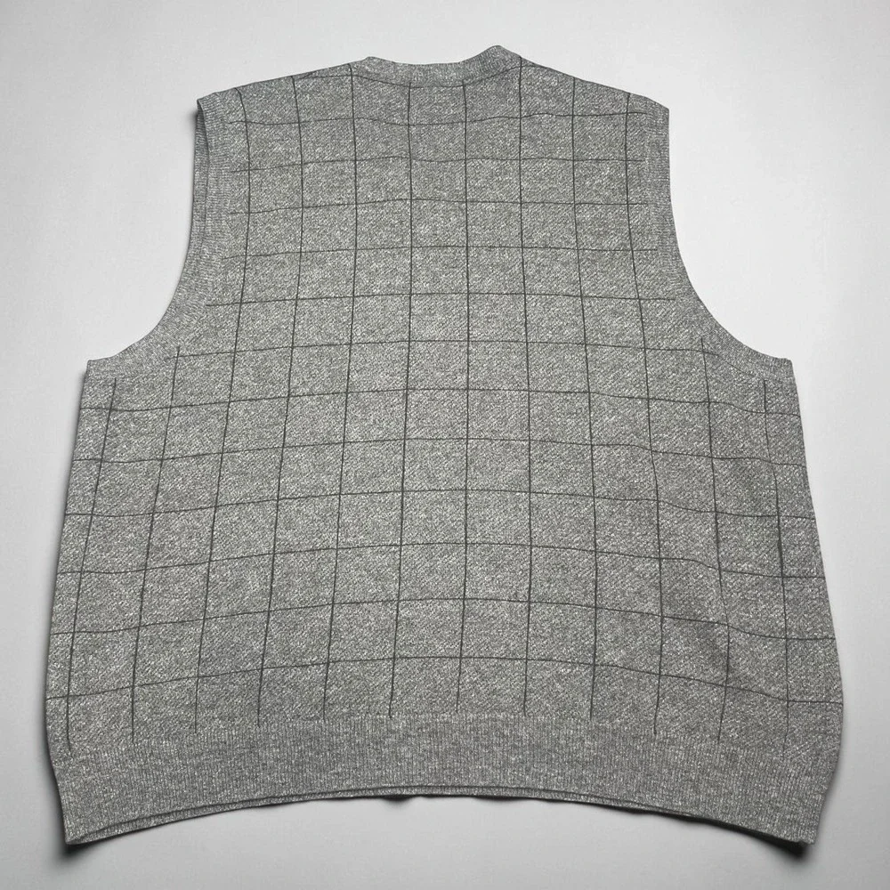 Vintage Polo Ralph Lauren Mens XL Grey Windowpane Plaid Wool V-Neck Sweater Vest